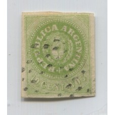 ARGENTINA 1862 GJ 08 ESCUDITO DE 10 Cts. COLOR VERDE AMARILLO MUY BUEN EJEMPLAR U$ 88